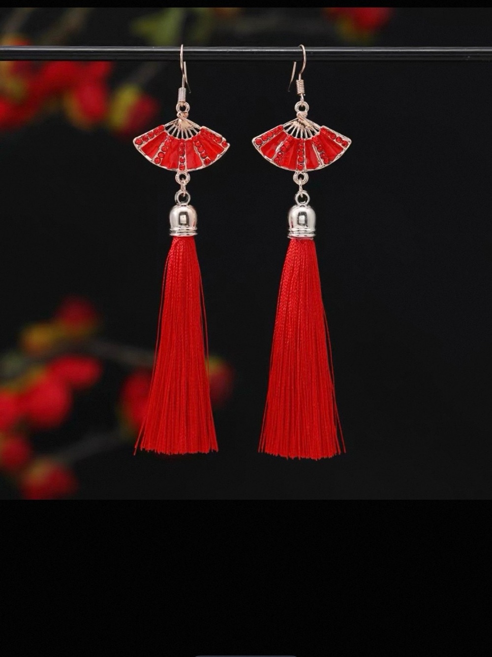 Red Fan Tassel Drop Earrings - Women Jewelry